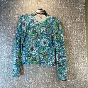 Lilly Pulitzer XS Conservatory Peacock Cardigan Sweater Cotton